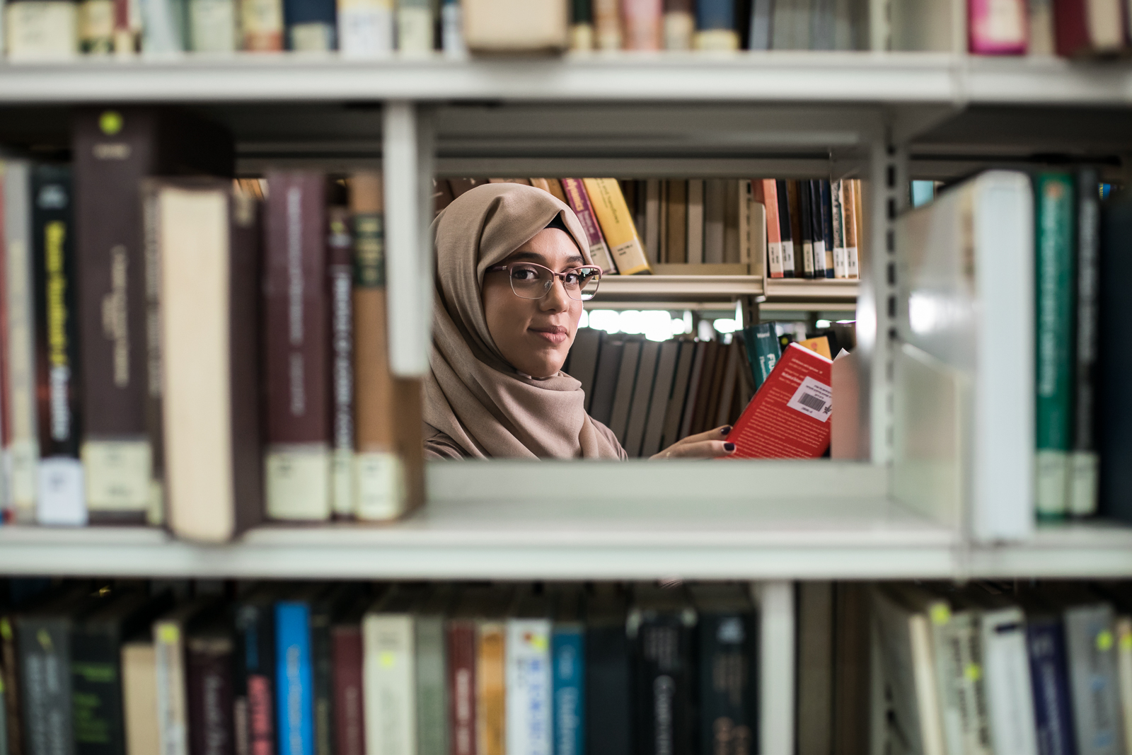 student in the library